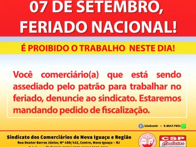 07 DE SETEMBRO, FERIADO NACIONAL!