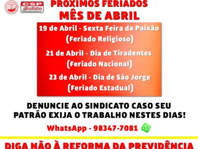 Próximos feriados para este mês de abril